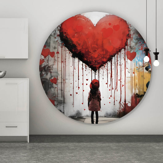 Aluminiumbild gebürstet Mädchen mit Herz Street Art Kreis