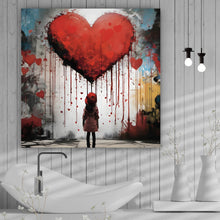 Lade das Bild in den Galerie-Viewer, Aluminiumbild gebürstet Mädchen mit Herz Street Art Quadrat
