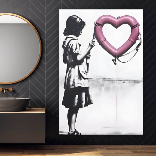Acrylglasbild Banksy - Mädchen mit Rettungsring Hochformat