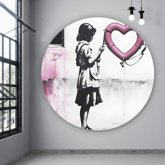Aluminiumbild Banksy - Mädchen mit Rettungsring Kreis