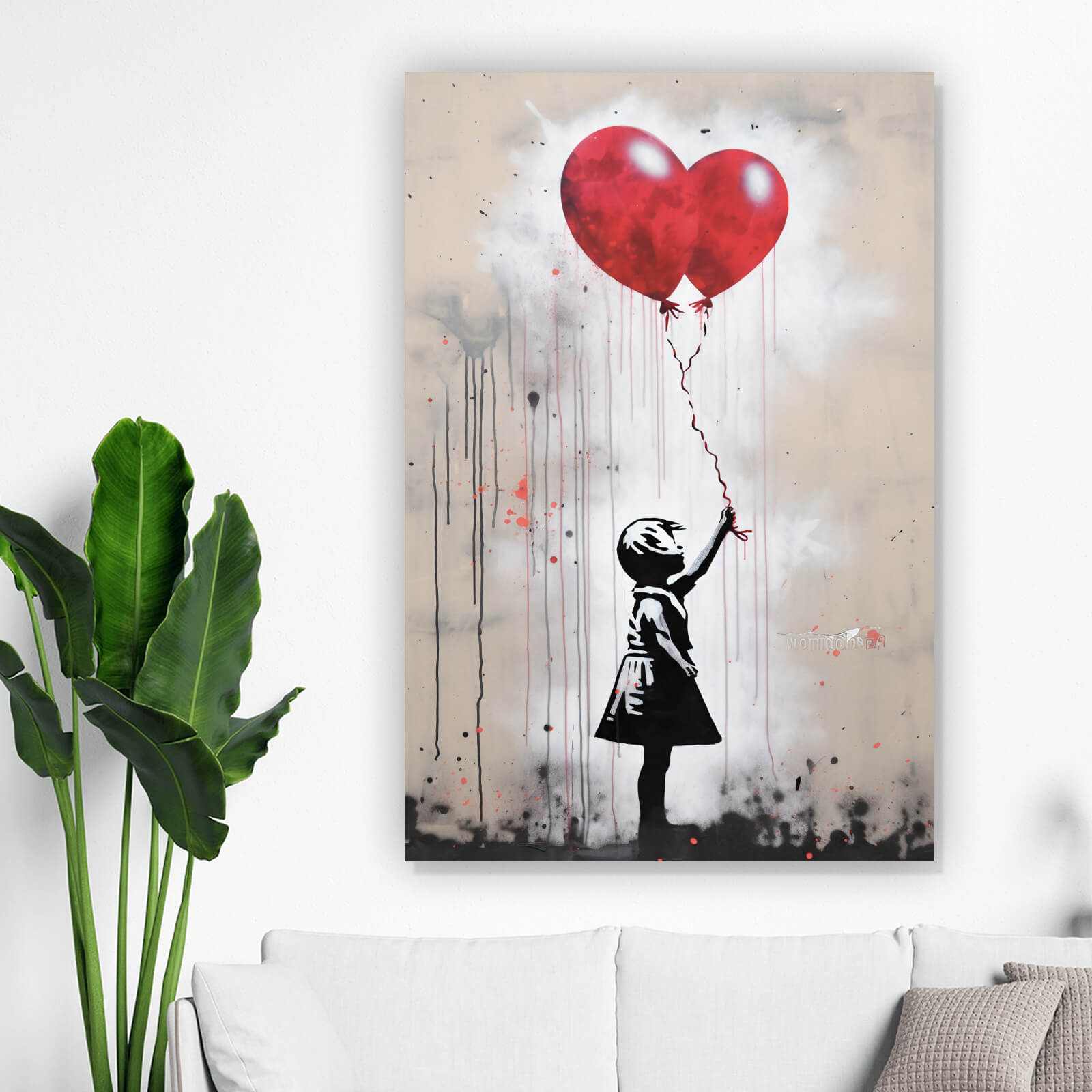 Banksy Leinwanddruck „Mädchen Mit Rotem Ballon“ – 40x30 Cm, Schwarzer Rahmen