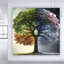 Lade das Bild in den Galerie-Viewer, Aluminiumbild Baum 4 Jahreszeiten Quadrat
