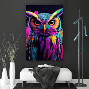 Aluminiumbild gebürstet Beeindruckende abstrakte Eule Explosion Hochformat