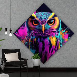 Aluminiumbild Beeindruckende abstrakte Eule Explosion Raute