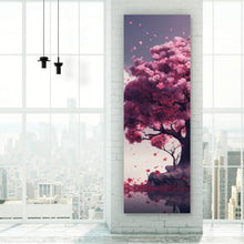 Lade das Bild in den Galerie-Viewer, Leinwandbild Beeindruckender Baum auf stiller Wasserfläche Panorama Hoch
