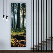 Lade das Bild in den Galerie-Viewer, Leinwandbild Beeindruckender Wald mit Bäumen in der Sonne Panorama Hoch
