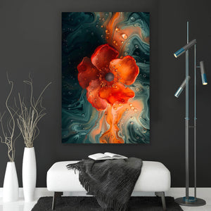Acrylglasbild Beeindruckendes Fluid Art mit Blume Hochformat