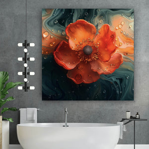 Leinwandbild Beeindruckendes Fluid Art mit Blume Quadrat