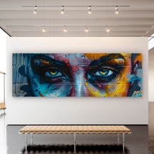 Lade das Bild in den Galerie-Viewer, Aluminiumbild gebürstet Beeindruckendes Gesichtsgraffiti Panorama
