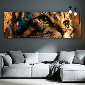 Aluminiumbild gebürstet Beeindruckendes modernes Katzenportrait im Street Art Stil Panorama