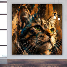 Lade das Bild in den Galerie-Viewer, Spannrahmenbild Beeindruckendes modernes Katzenportrait im Street Art Stil Quadrat
