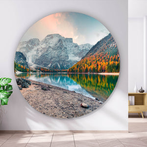 Aluminiumbild Berglandschaft mit Spiegelung im See Kreis