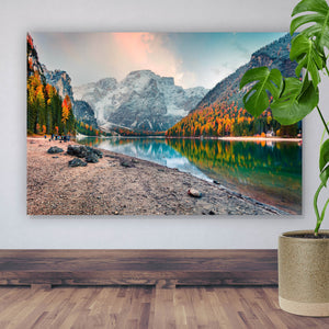 Poster Berglandschaft mit Spiegelung im See Querformat