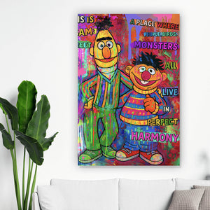 Leinwandbild Berühmte Figuren einer Kinder Fernsehserie Pop Art Hochformat