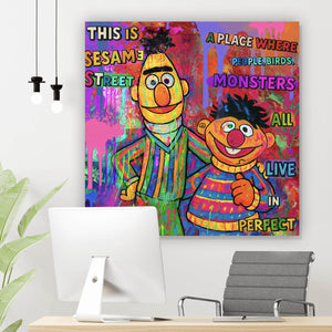 Leinwandbild Berühmte Figuren einer Kinder Fernsehserie Pop Art Quadrat