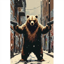 Lade das Bild in den Galerie-Viewer, Poster Bewaffneter Bär in schneebedeckter Stadtgasse Hochformat
