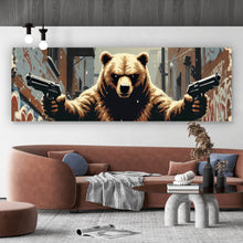 Lade das Bild in den Galerie-Viewer, Spannrahmenbild Bewaffneter Bär in schneebedeckter Stadtgasse Panorama
