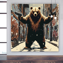 Lade das Bild in den Galerie-Viewer, Acrylglasbild Bewaffneter Bär in schneebedeckter Stadtgasse Quadrat
