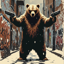 Lade das Bild in den Galerie-Viewer, Spannrahmenbild Bewaffneter Bär in schneebedeckter Stadtgasse Quadrat
