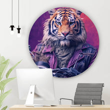 Lade das Bild in den Galerie-Viewer, Aluminiumbild Biker Tiger auf Motorrad Kreis
