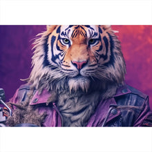 Lade das Bild in den Galerie-Viewer, Leinwandbild Biker Tiger auf Motorrad Querformat
