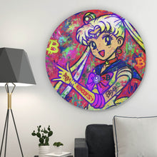 Lade das Bild in den Galerie-Viewer, Aluminiumbild gebürstet Bitcoin buntes Pop Art to the Moon Kreis
