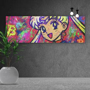 Aluminiumbild gebürstet Bitcoin buntes Pop Art to the Moon Panorama