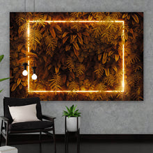 Lade das Bild in den Galerie-Viewer, Spannrahmenbild Blätter mit Neon Lichtrahmen Querformat

