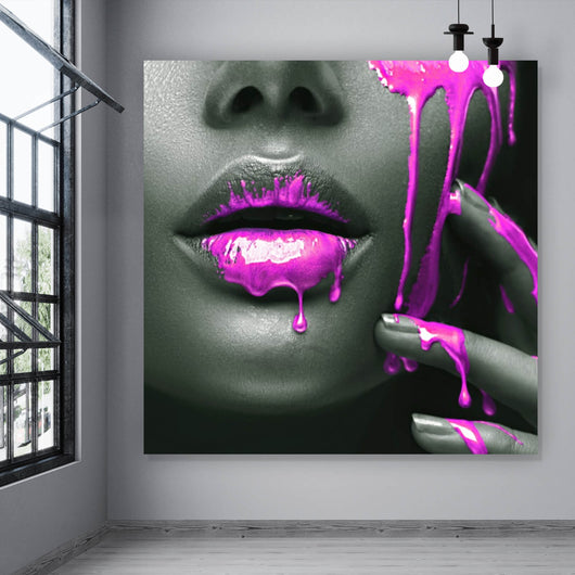 Leinwandbild Pinke Lippen Quadrat