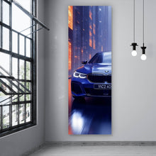 Lade das Bild in den Galerie-Viewer, Poster Blauer Sportwagen in futuristischer Umgebung Panorama Hoch
