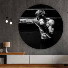 Lade das Bild in den Galerie-Viewer, Aluminiumbild Boxer im Training Schwarz Weiß Kreis
