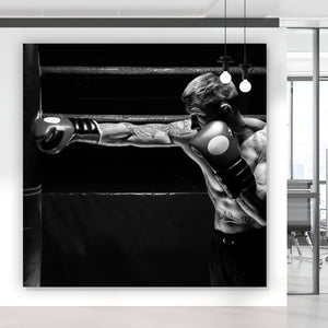 Acrylglasbild Boxer im Training Schwarz Weiß Quadrat