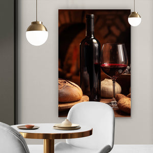 Leinwandbild Brot Wein bei Kerzenlicht Ambiente Hochformat