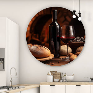 Aluminiumbild Brot Wein bei Kerzenlicht Ambiente Kreis