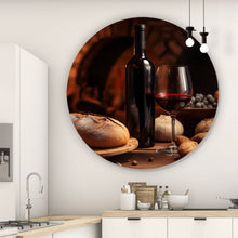 Lade das Bild in den Galerie-Viewer, Aluminiumbild gebürstet Brot Wein bei Kerzenlicht Ambiente Kreis

