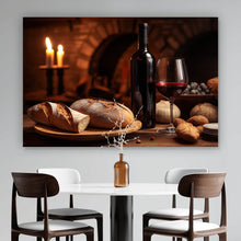 Lade das Bild in den Galerie-Viewer, Acrylglasbild Brot Wein bei Kerzenlicht Ambiente Querformat
