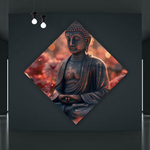 Lade das Bild in den Galerie-Viewer, Acrylglasbild Buddha Statue mit Blumenarrangement Raute
