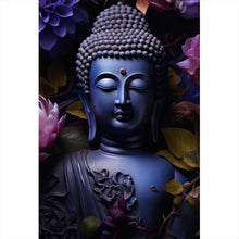Lade das Bild in den Galerie-Viewer, Leinwandbild Buddha umgeben von Blumenpracht Hochformat
