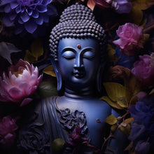 Lade das Bild in den Galerie-Viewer, Spannrahmenbild Buddha umgeben von Blumenpracht Quadrat
