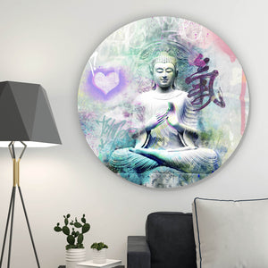 Aluminiumbild gebürstet Buddhafigur im Pop Art Stil Kreis