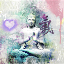 Lade das Bild in den Galerie-Viewer, Aluminiumbild gebürstet Buddhafigur im Pop Art Stil Quadrat
