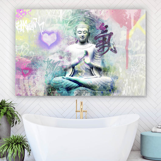 Leinwandbild Buddhafigur im Pop Art Stil Querformat