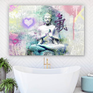 Spannrahmenbild Buddhafigur im Pop Art Stil Querformat