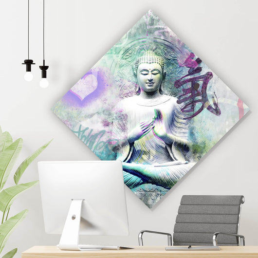 Aluminiumbild Buddhafigur im Pop Art Stil Raute
