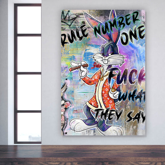 Number 1 Rabbit Cartoons Lettering Poster Bunny Rule Number One im Hochformat, Aufhängefertig ...