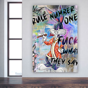Aluminiumbild gebürstet Bunny Rule Number One Hochformat