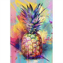 Lade das Bild in den Galerie-Viewer, Leinwandbild Bunte Ananas mit knalligen Farbspritzer Hintergrund Hochformat
