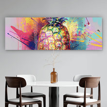 Lade das Bild in den Galerie-Viewer, Leinwandbild Bunte Ananas mit knalligen Farbspritzer Hintergrund Panorama

