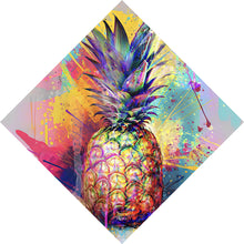 Lade das Bild in den Galerie-Viewer, Leinwandbild Bunte Ananas mit knalligen Farbspritzer Hintergrund Raute
