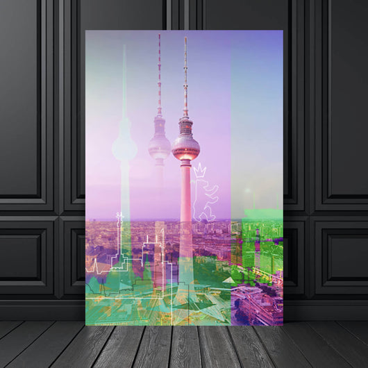 Spannrahmenbild Bunte Berlin Skyline Geometrisch Hochformat